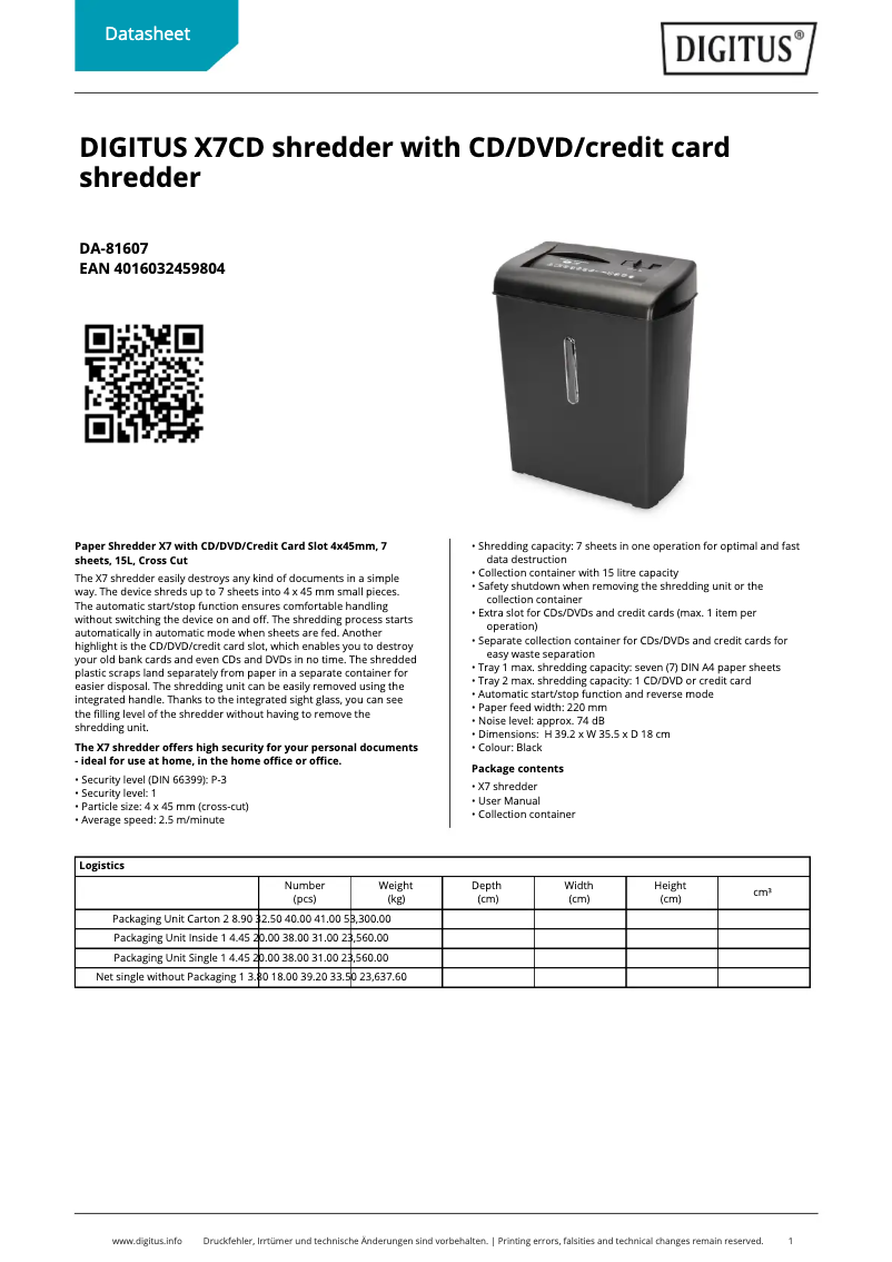 Página 1 del manual Ficha técnica Digitus DA-81607