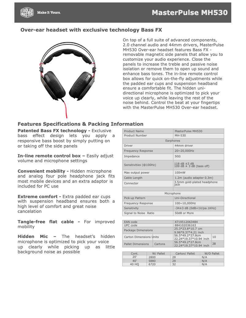 Página 1 del manual Ficha técnica Cooler Master MasterPulse MH530