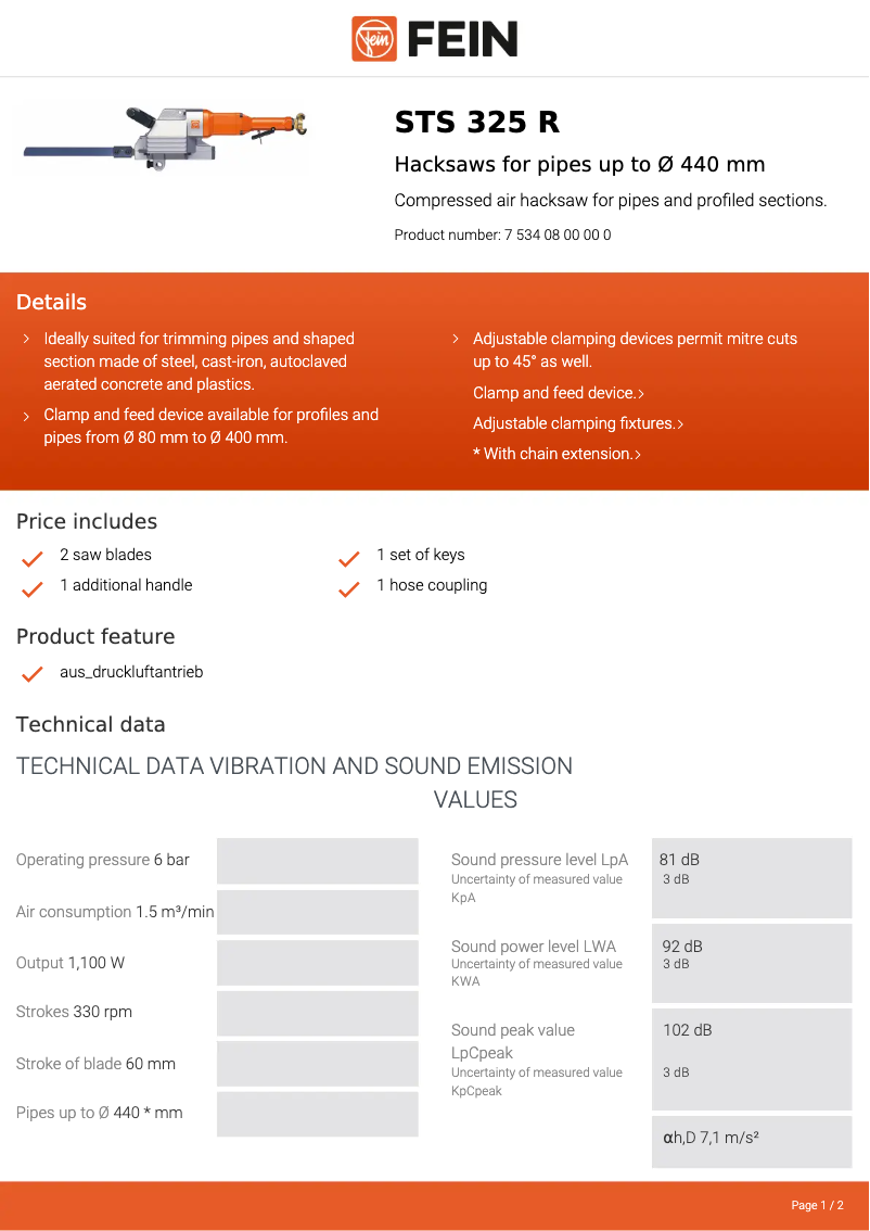 Página nº 1 - Ficha técnica Fein STS 325 R
