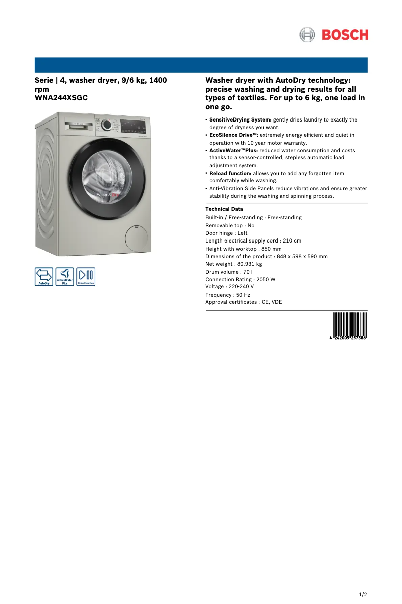 Imagen de la primera página del manual del dispositivo WNA244XSGC