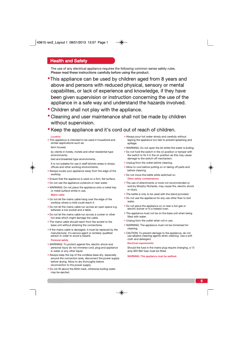 Página 1 del manual Manual de usuario Morphy Richards 43615