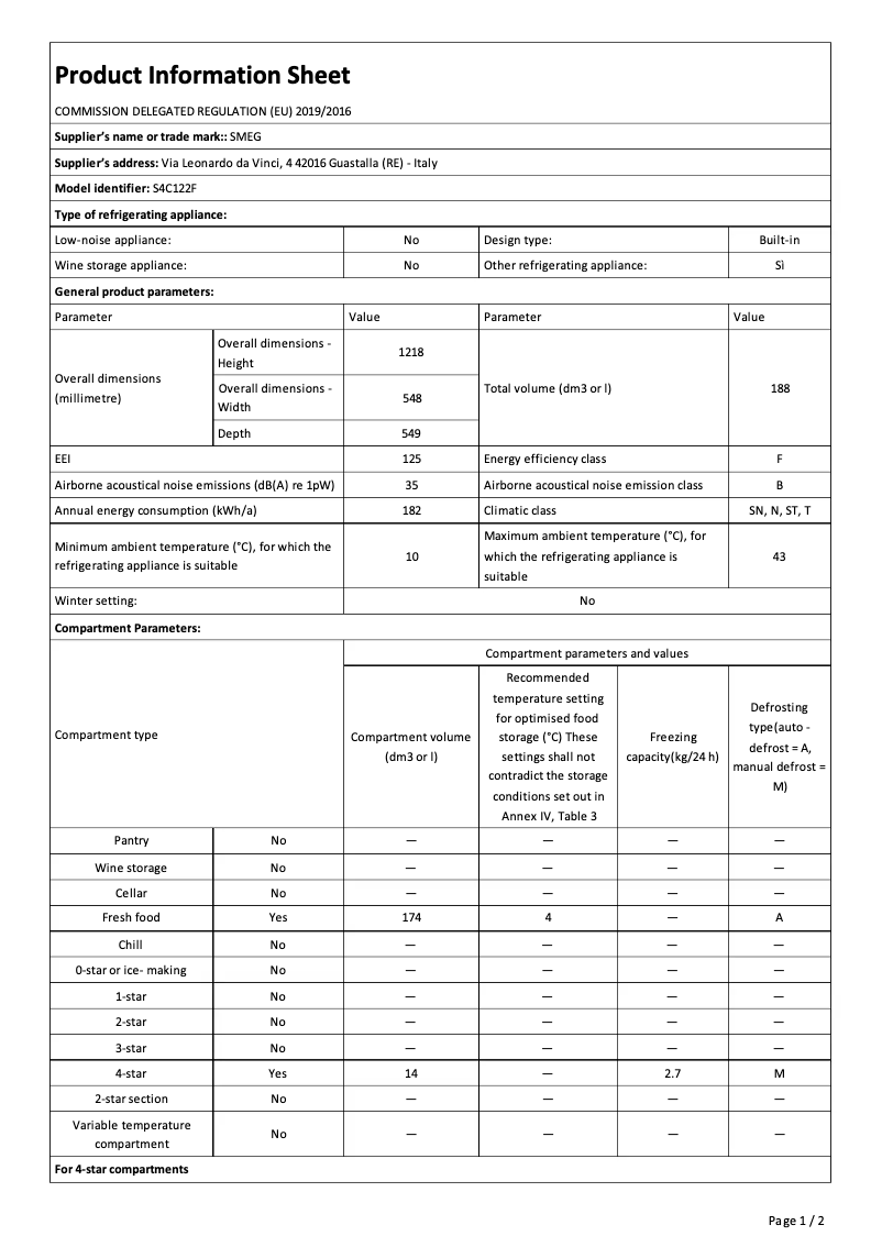 Página 1 del manual Folleto Smeg S4C122F
