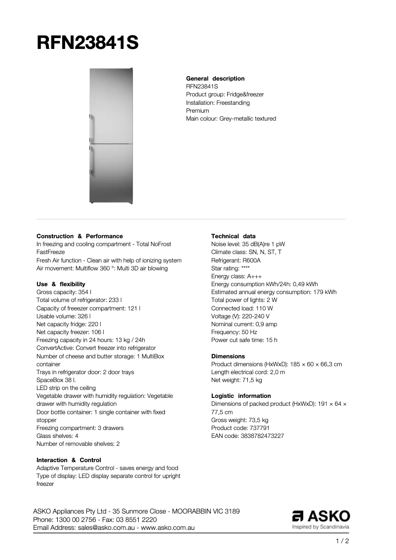 Imagen de la primera página del manual del dispositivo RFN23841S
