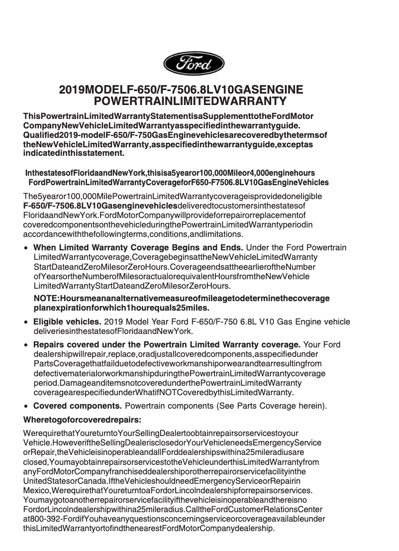Página nº 1 - Información de garantía Ford F-650 (2019)