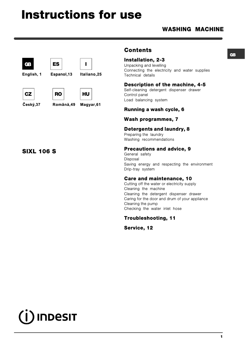Imagen de la primera página del manual del dispositivo SIXL 106 S (EU)