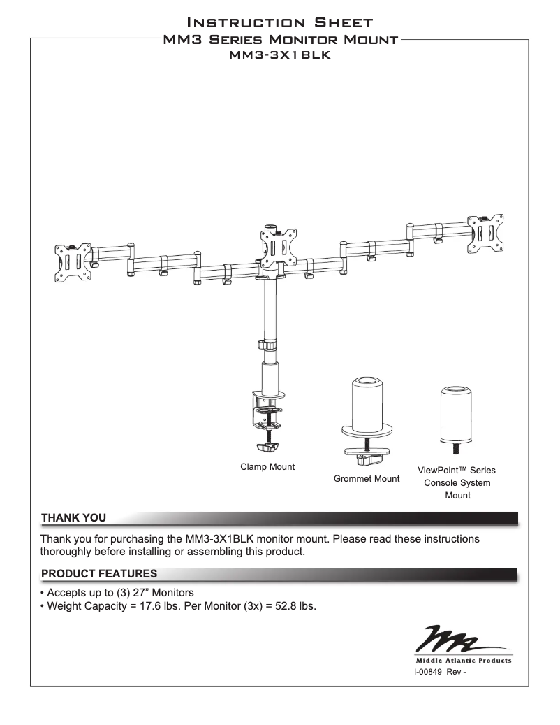 Imagen de la primera página del manual del dispositivo MM3-3X1BLK