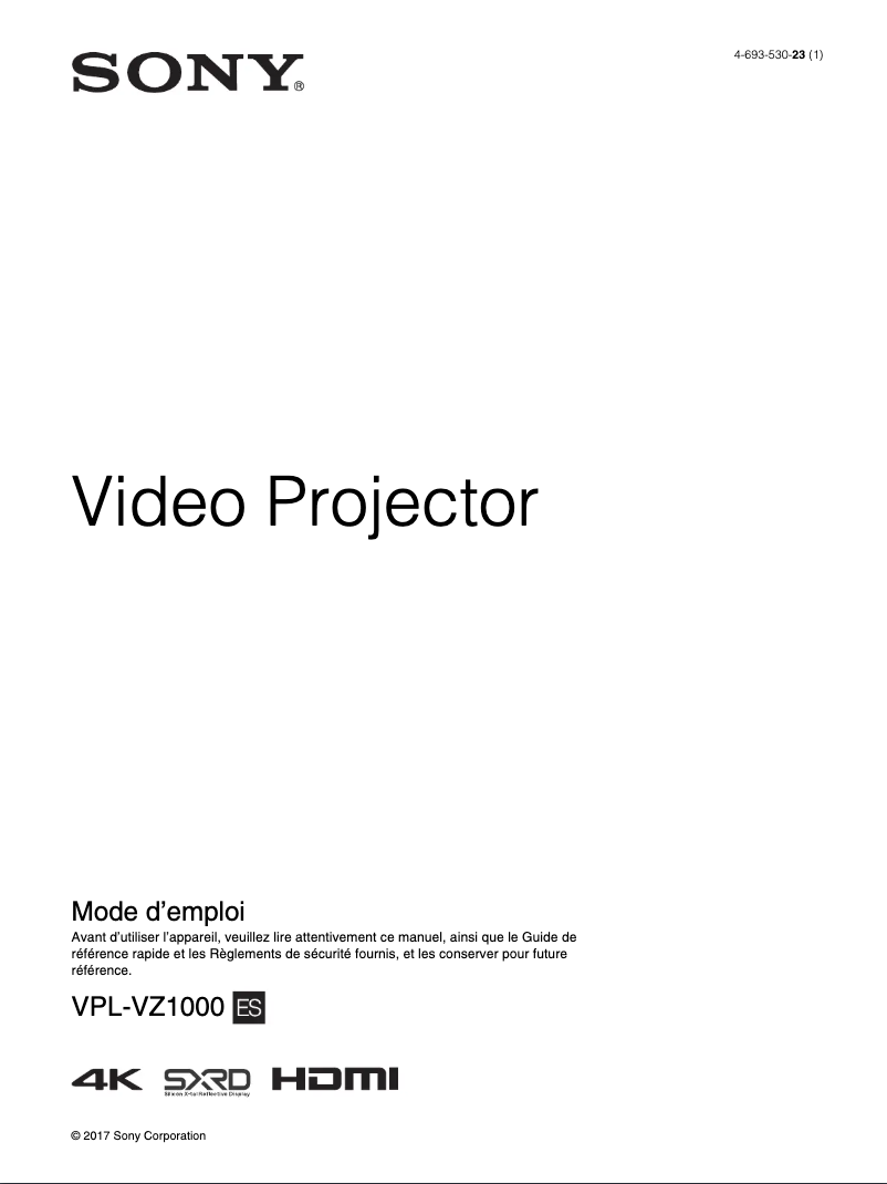 Página 1 del manual Manual de usuario Sony VPL-VZ1000