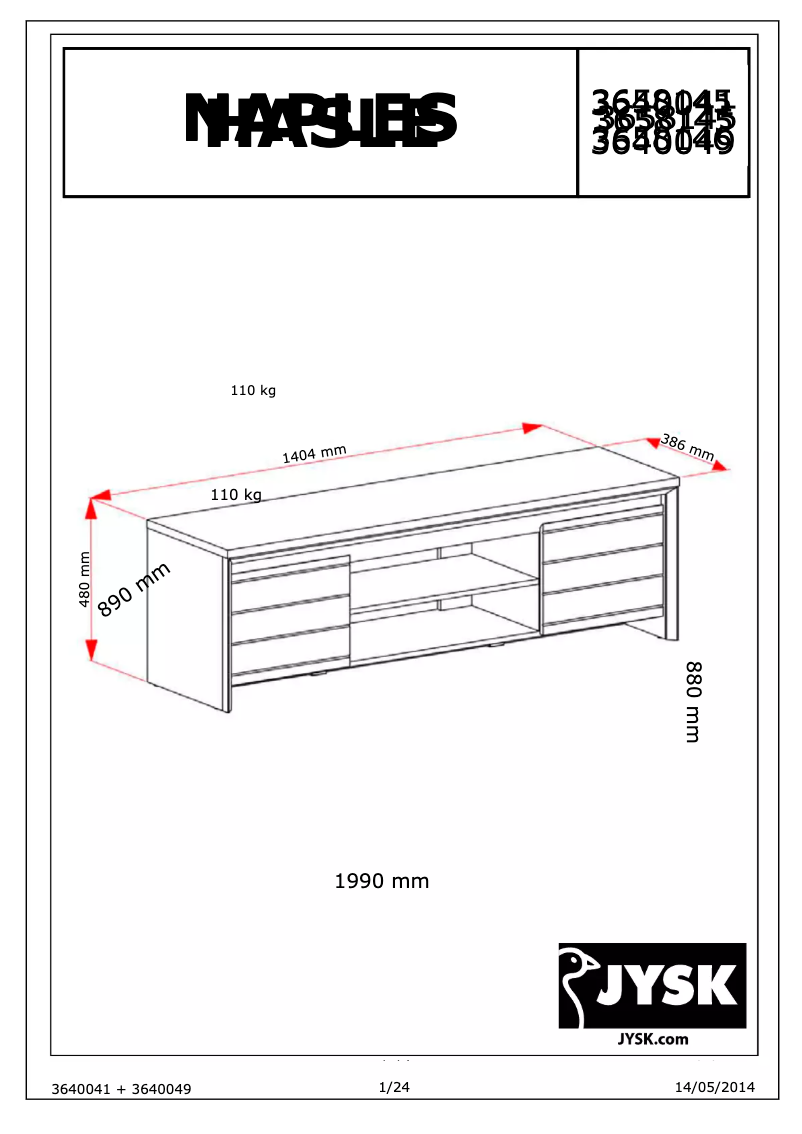 Página nº 1 - Manual de usuario JYSK Hasle (140x39x48)
