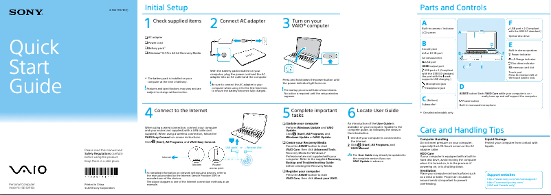 Página 1 del manual Guía de instalación Sony Vaio Fit 15 SVF1532BGXB