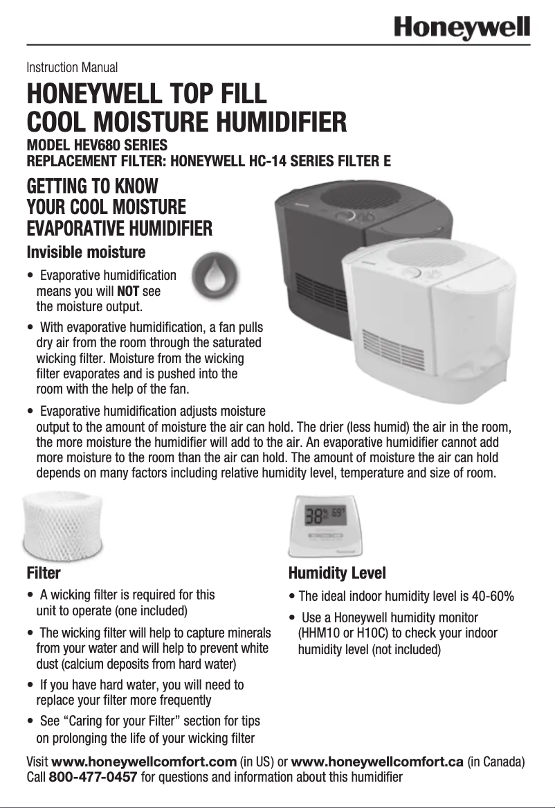 Página 1 del manual Manual de usuario Honeywell HEV685B
