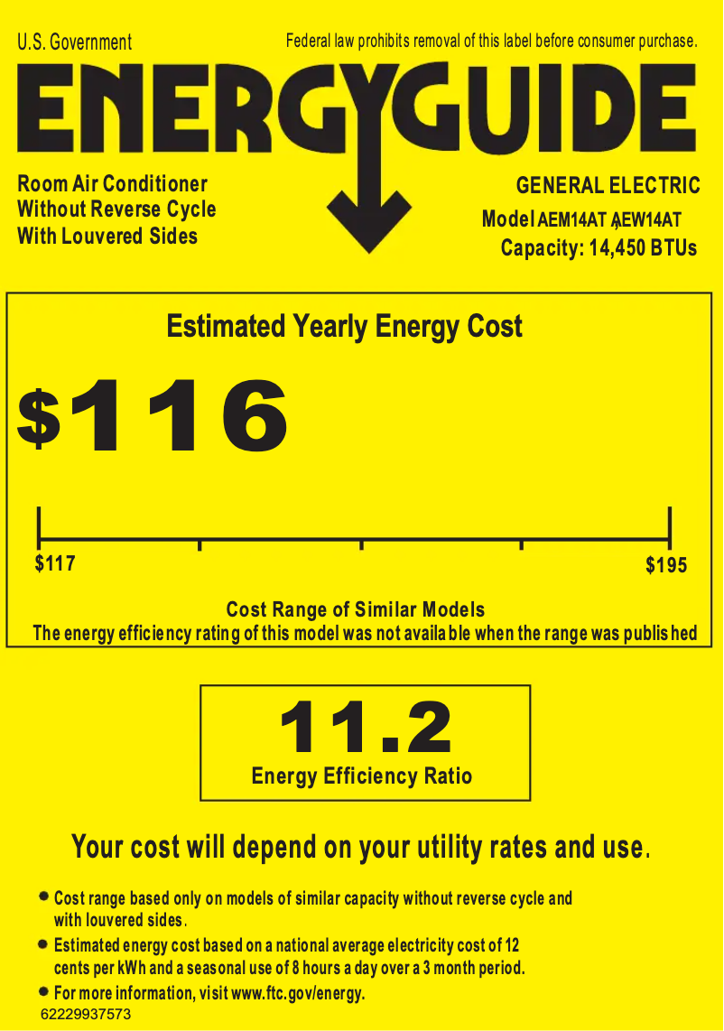 Página 1 del manual Etiqueta energética GE AEM14AT