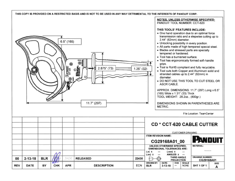 Página 1 del manual Dibujo técnico Panduit CCT-620