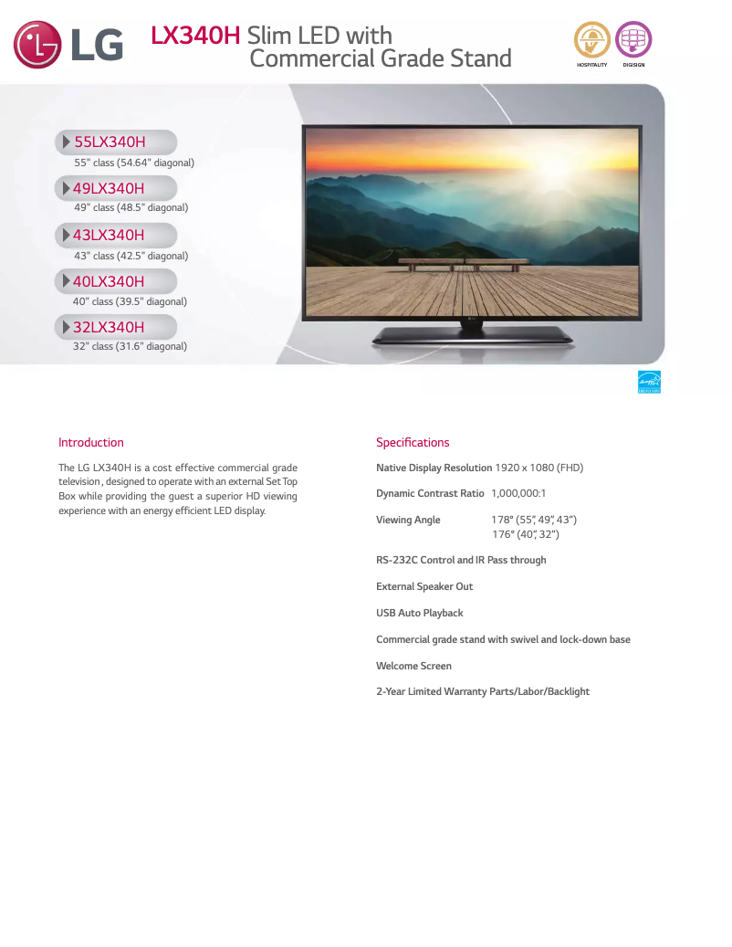 Imagen de la primera página del manual del dispositivo LX340H Slim LED