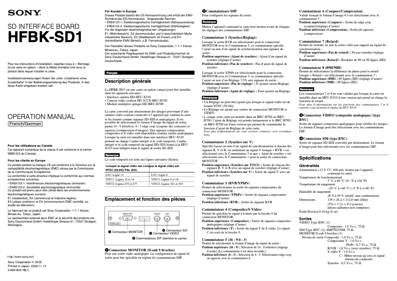 Página nº 1 - Manual de usuario Sony HFBK-SD1