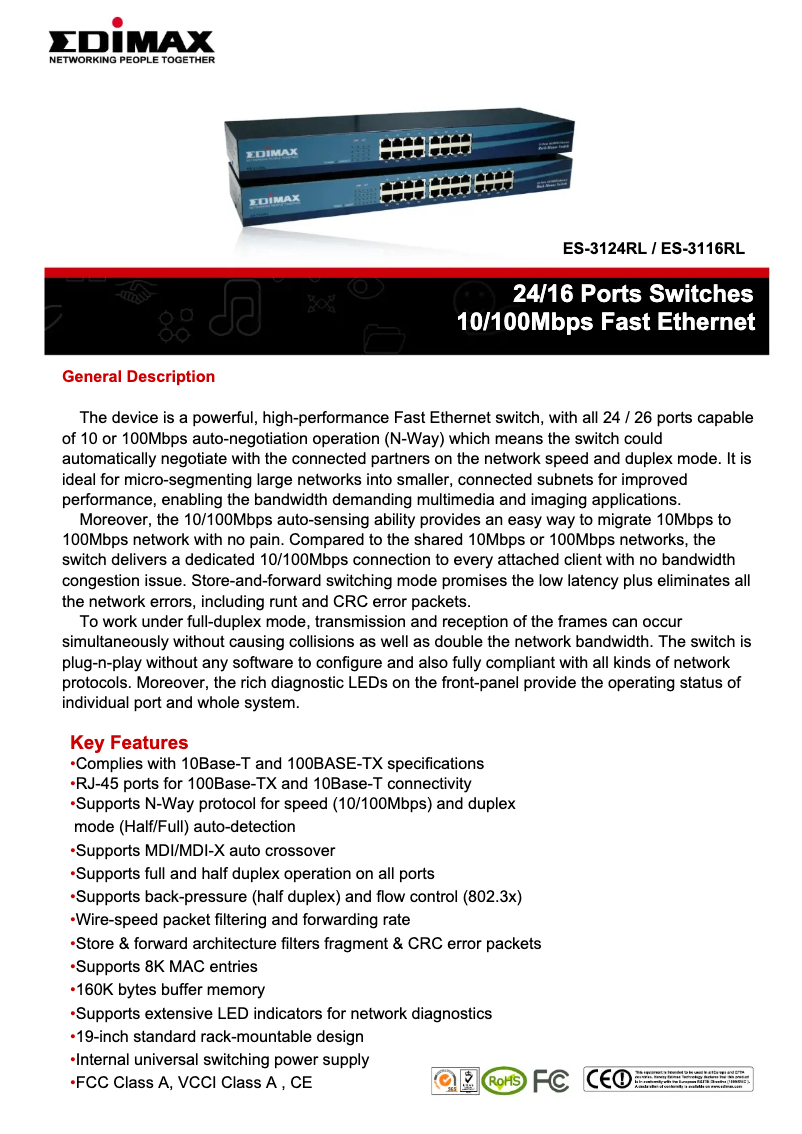Página 1 del manual Ficha técnica Edimax ES-3116RL
