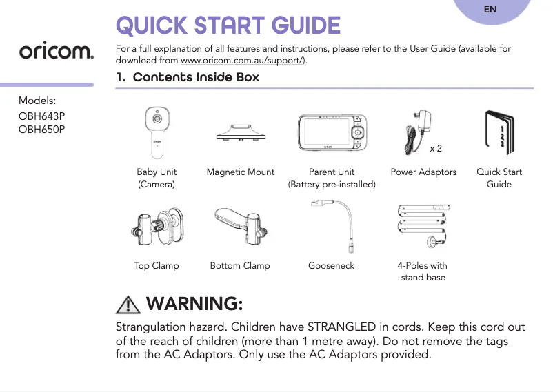 Página 1 del manual Guía de inicio rápido Oricom OBH643P