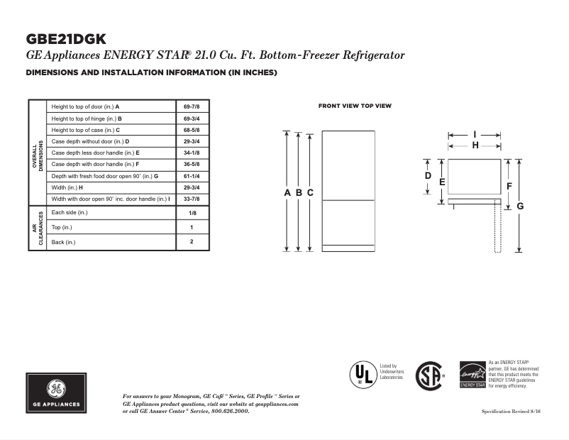 Página 1 del manual Ficha técnica GE GBE21DGKBB