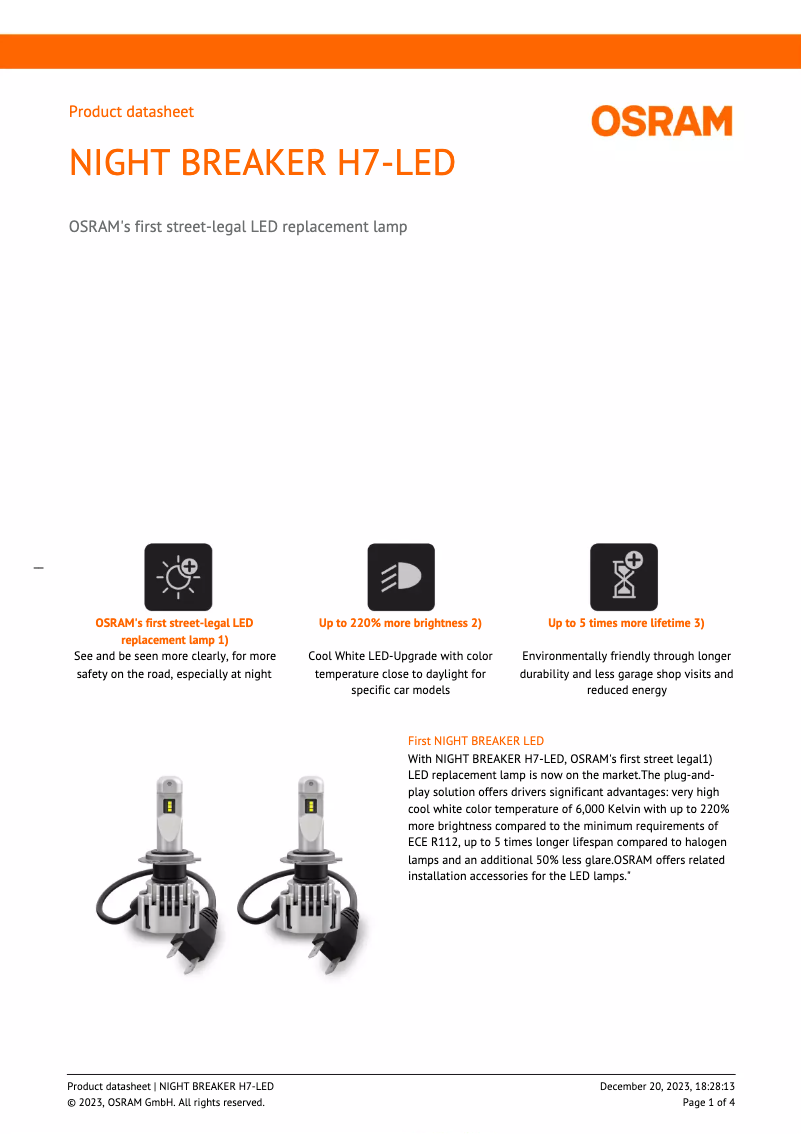 Página 1 del manual Ficha técnica Osram NIGHT BREAKER H7-LED