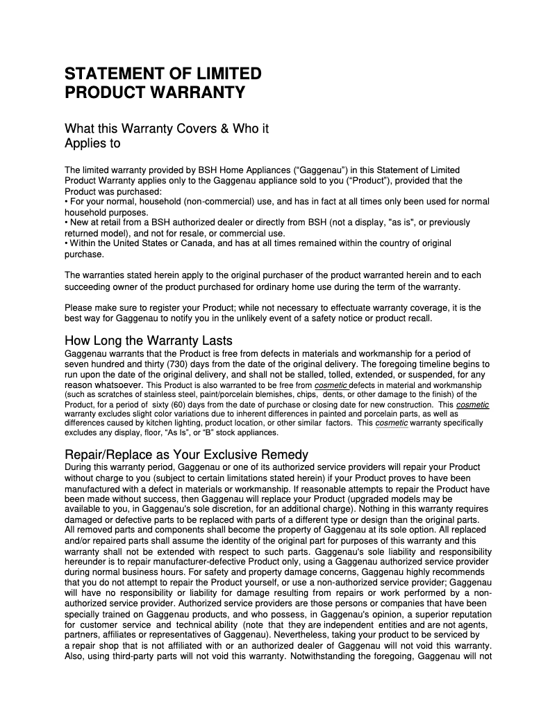 Página 1 del manual Información de garantía Gaggenau BS484612