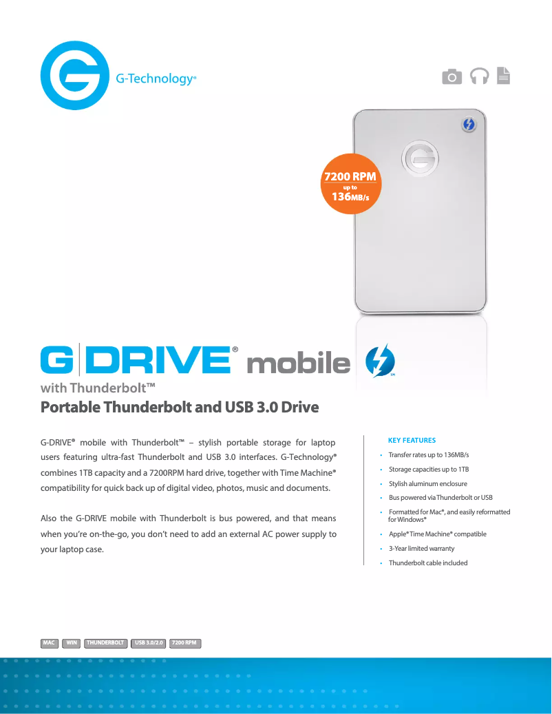 Página 1 del manual Ficha técnica G-Technology G-Drive Mobile Thunderbolt