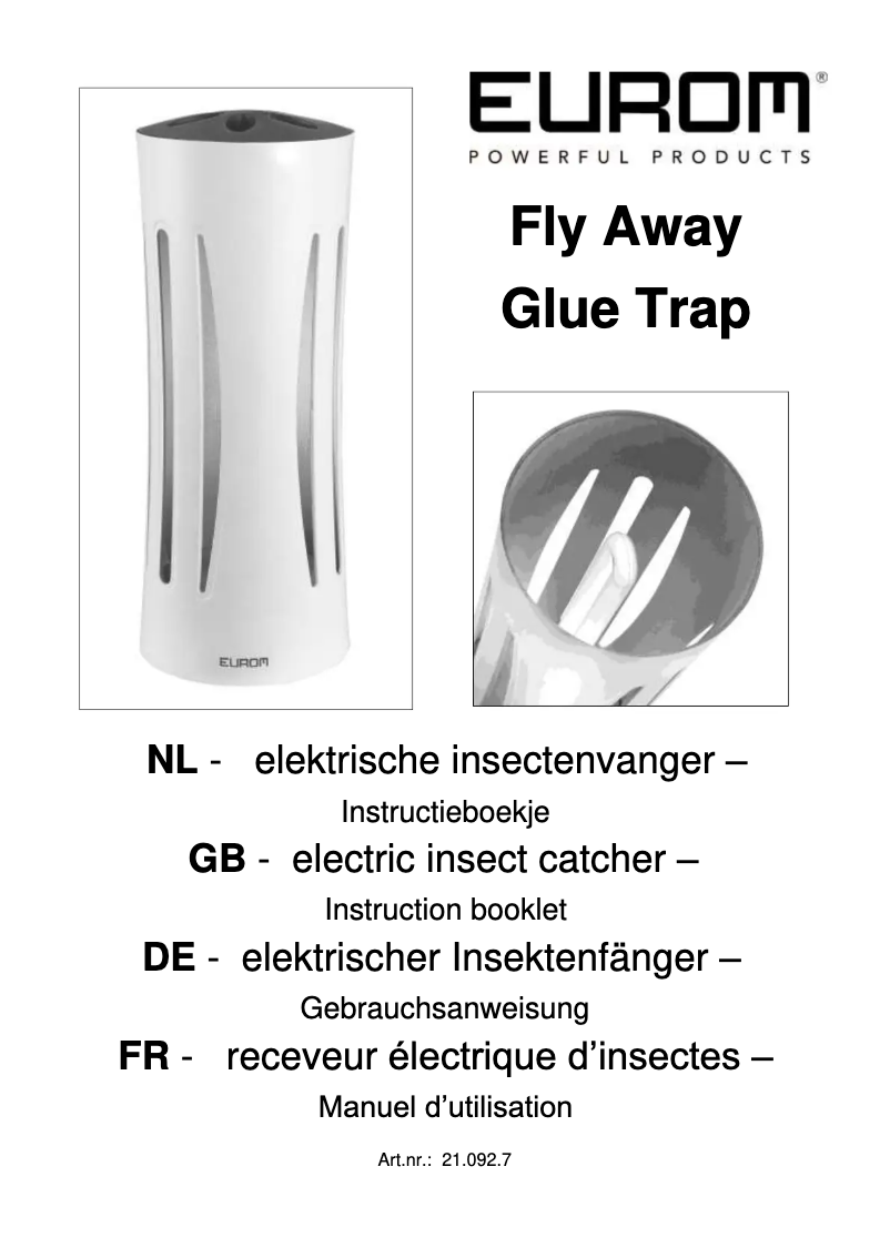 Imagen de la primera página del manual del dispositivo Fly Away Glue trap