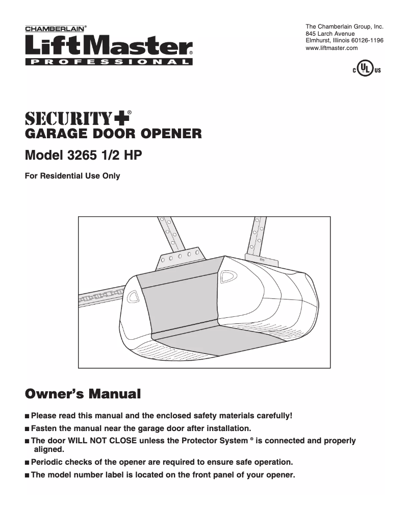 Página 1 del manual Manual de usuario LiftMaster 3265