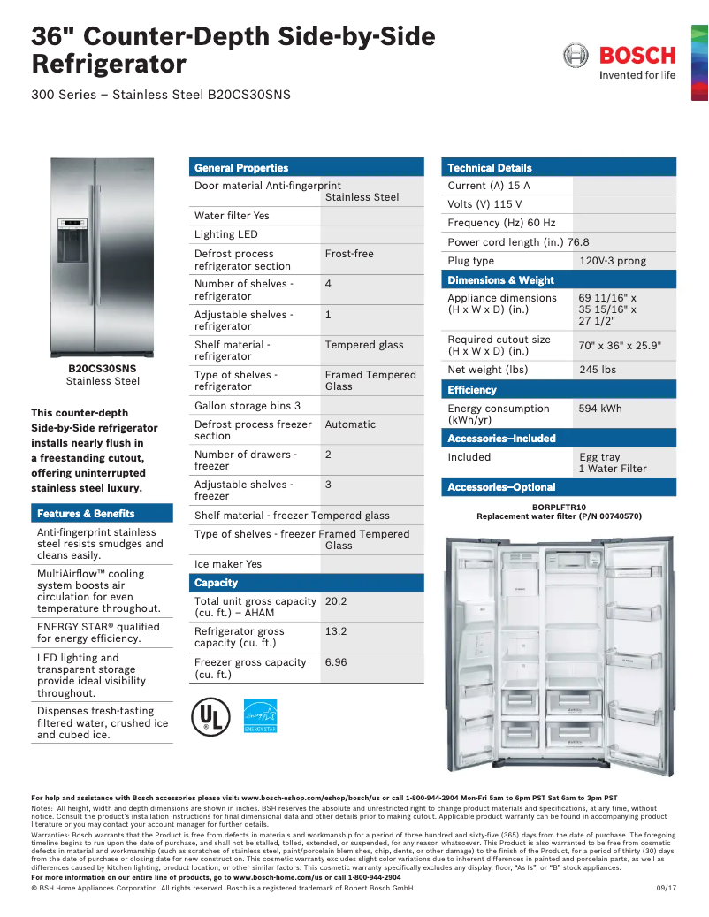 Página nº 1 - Ficha técnica Bosch B20CS30SNS