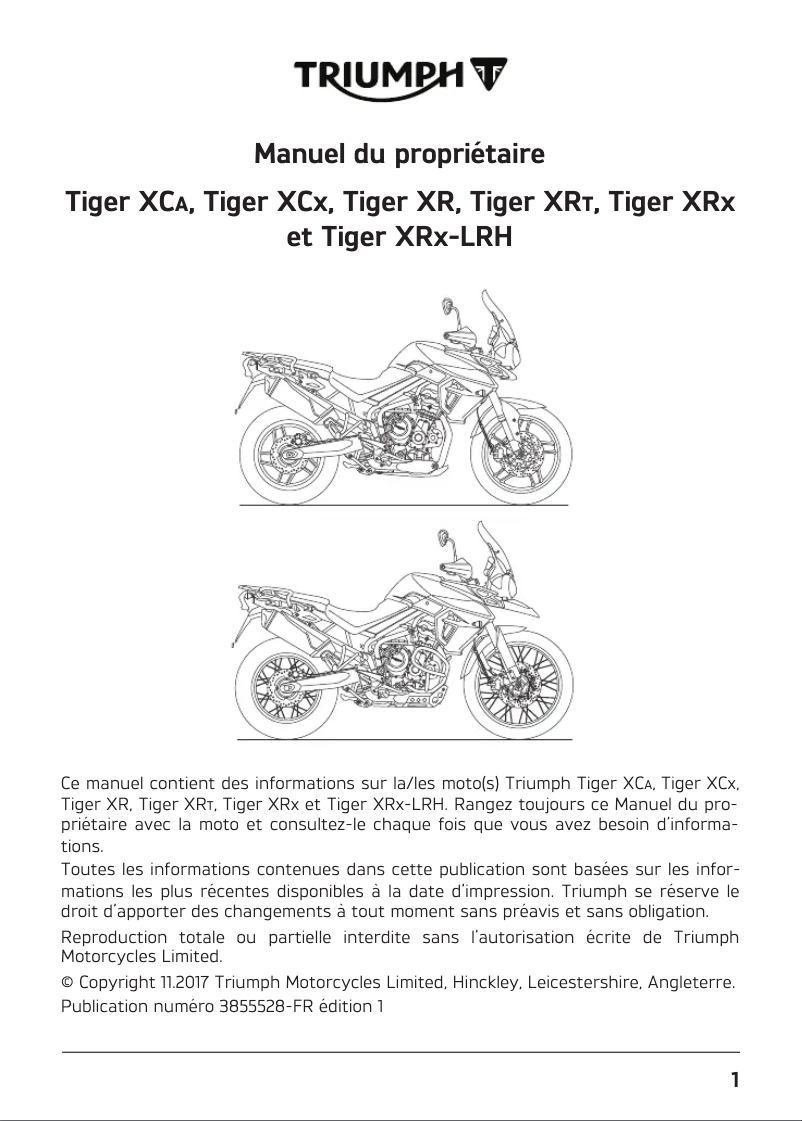 Imagen de la primera página del manual del dispositivo Tiger 800 XRx LRH (2018)