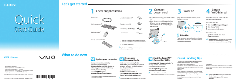 Imagen de la primera página del manual del dispositivo Vaio VPCL138FX