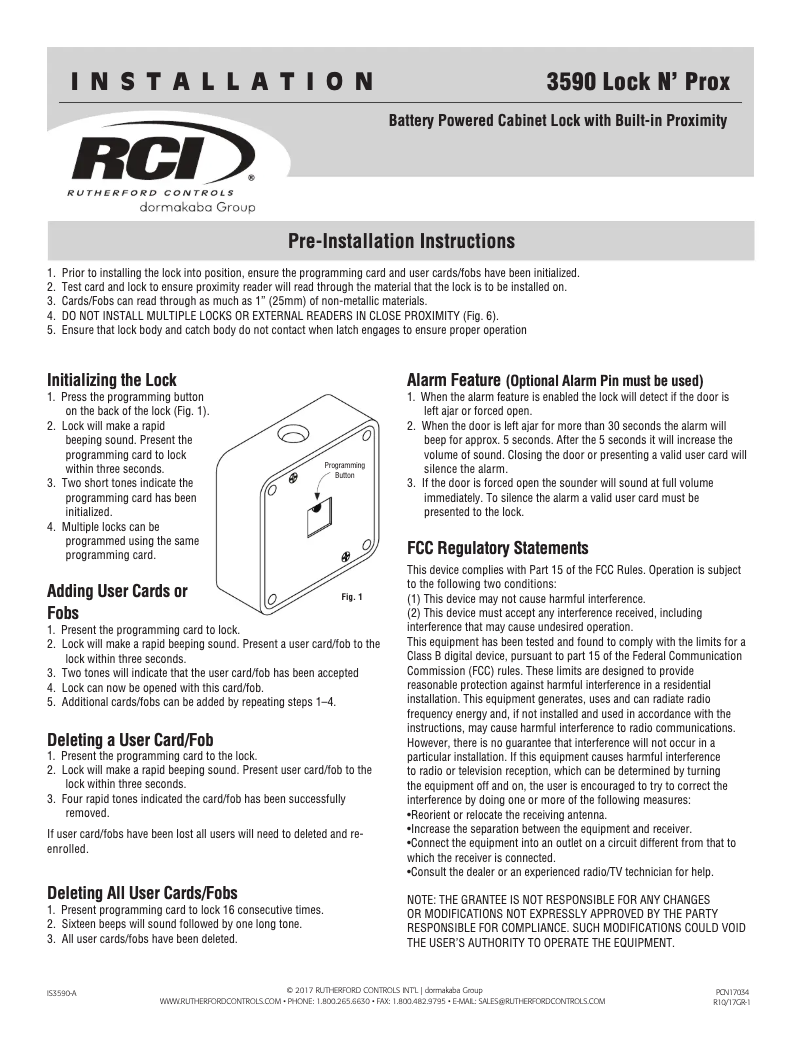 Imagen de la primera página del manual del dispositivo RCI 3590