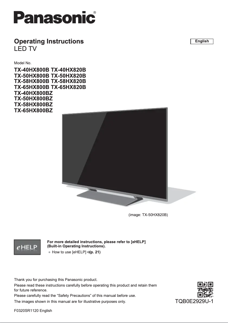 Imagen de la primera página del manual del dispositivo TX-40HX800B