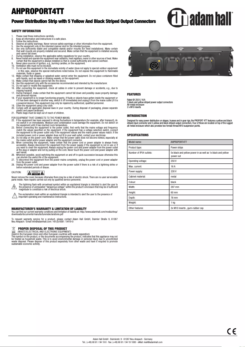 Página 1 del manual Manual de usuario Adam Hall AHPROPORT4TT