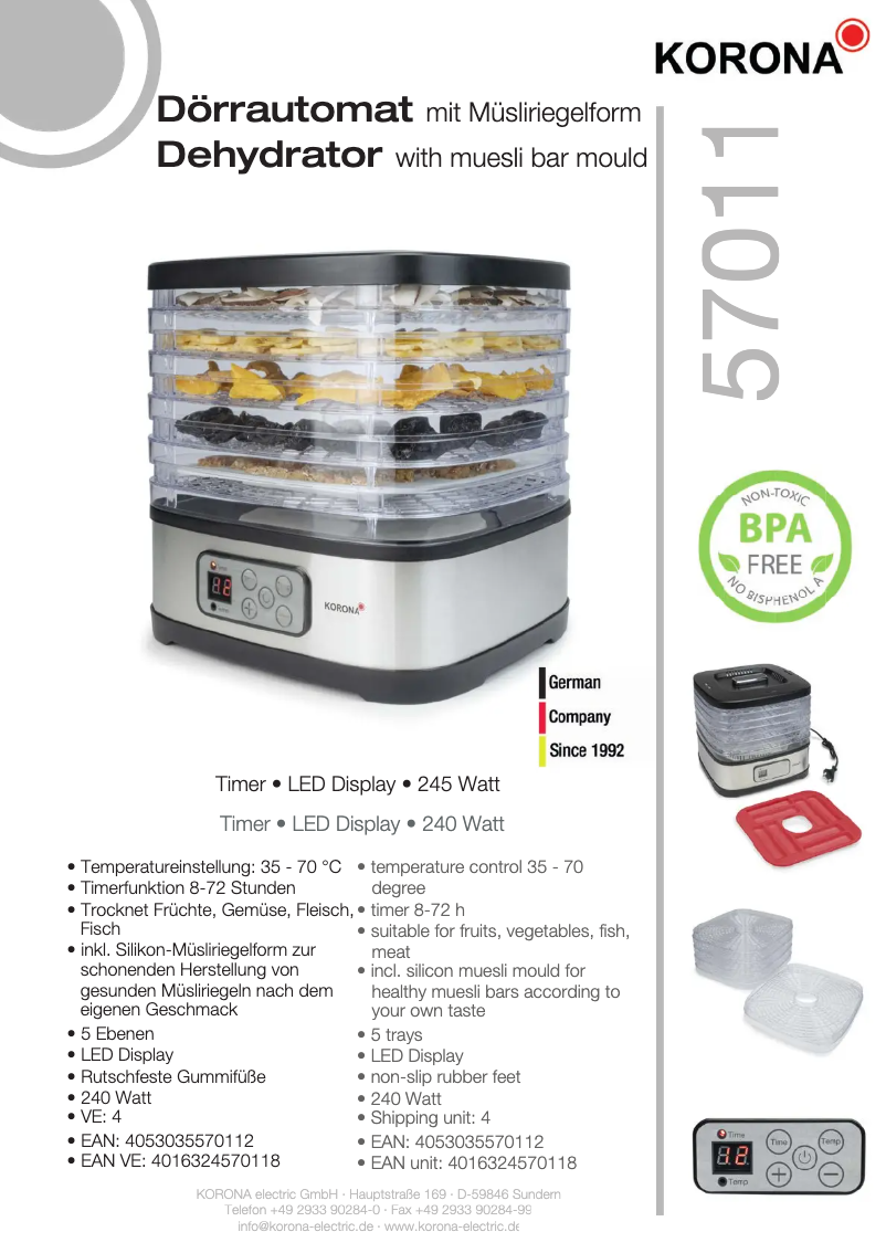 Página 1 del manual Ficha técnica Korona 57011