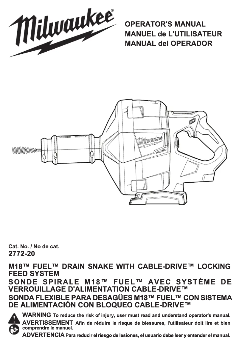 Imagen de la primera página del manual del dispositivo M18 Fuel Cable Drive 2772B-21XC