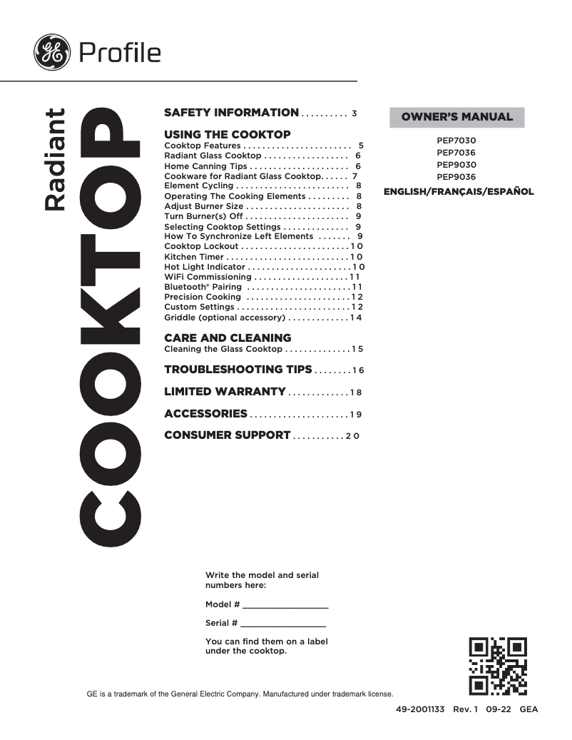 Imagen de la primera página del manual del dispositivo Profile PEP9036DTBB