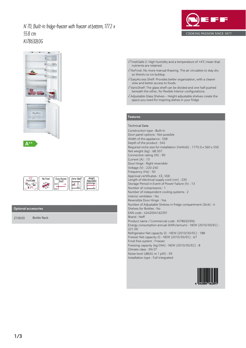 Página 1 del manual Ficha técnica Neff KI7863D30G