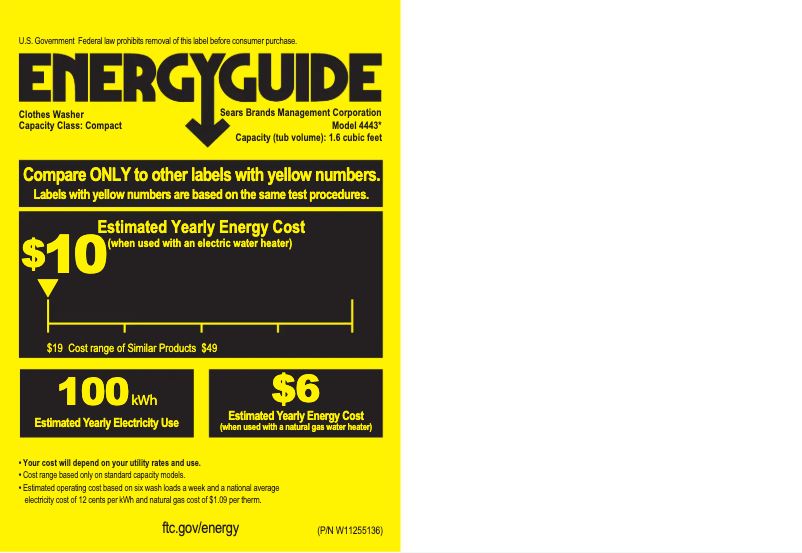 Página 1 del manual Etiqueta energética Kenmore 2644432K