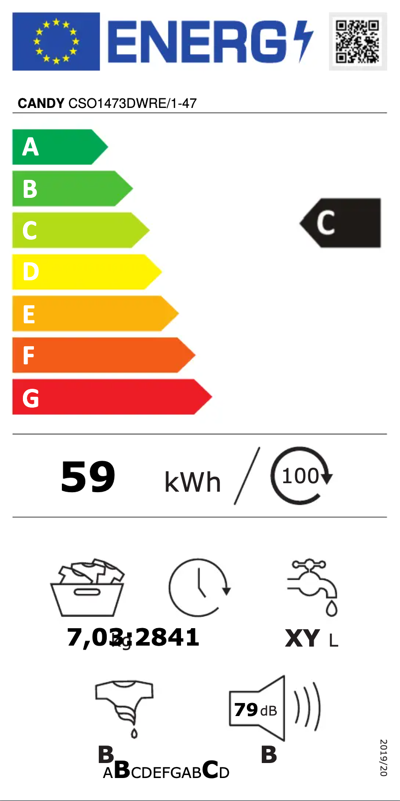 Página 1 del manual Etiqueta energética Candy CSO1473DWRE/1-47