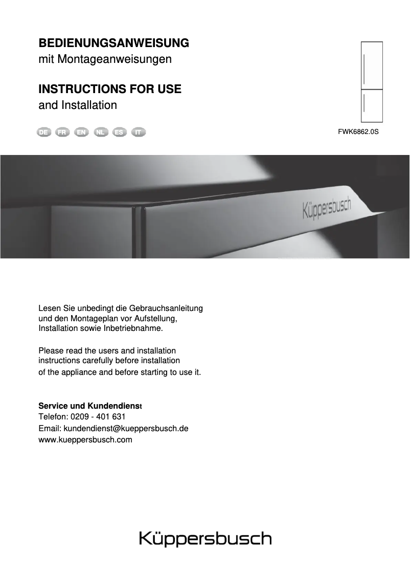 Imagen de la primera página del manual del dispositivo FWK6862.0S