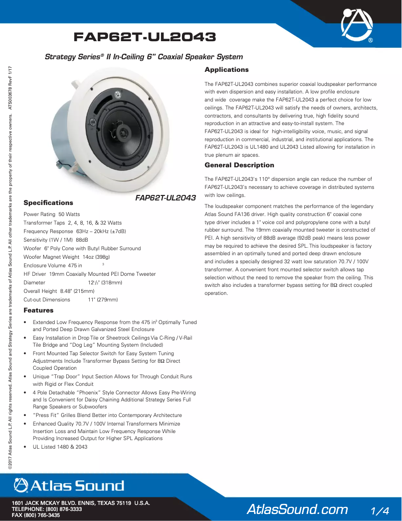 Página 1 del manual Manual de usuario Atlas Sound FAP62UL