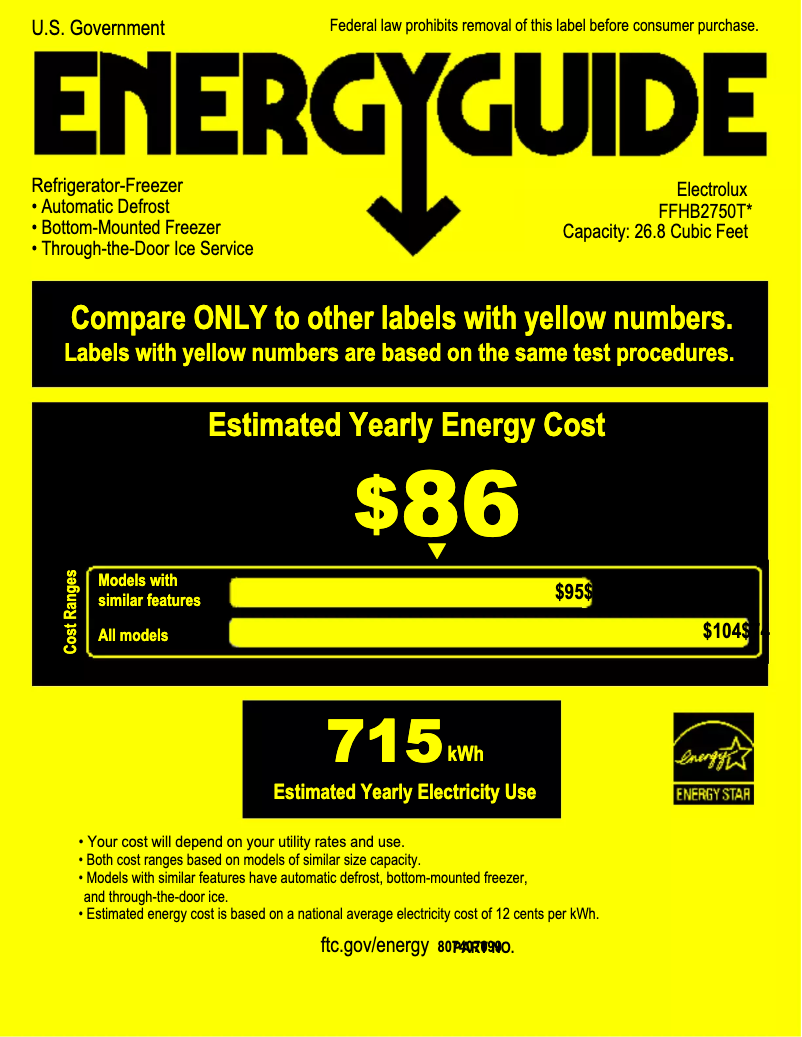 Página 1 del manual Etiqueta energética Frigidaire FFHB2750TD