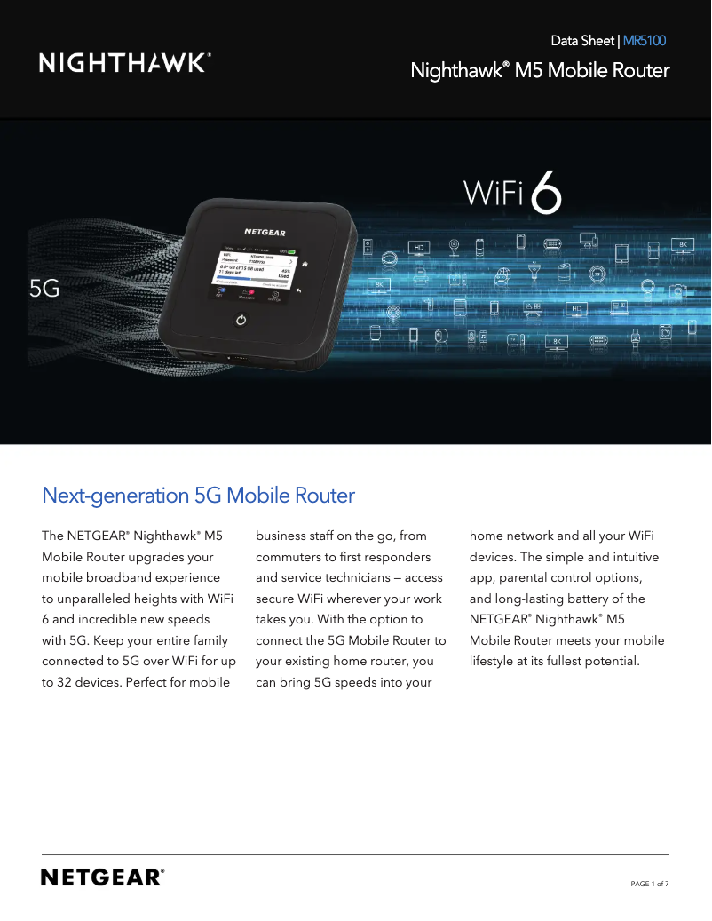 Página 1 del manual Ficha técnica Netgear Nighthawk MR5100