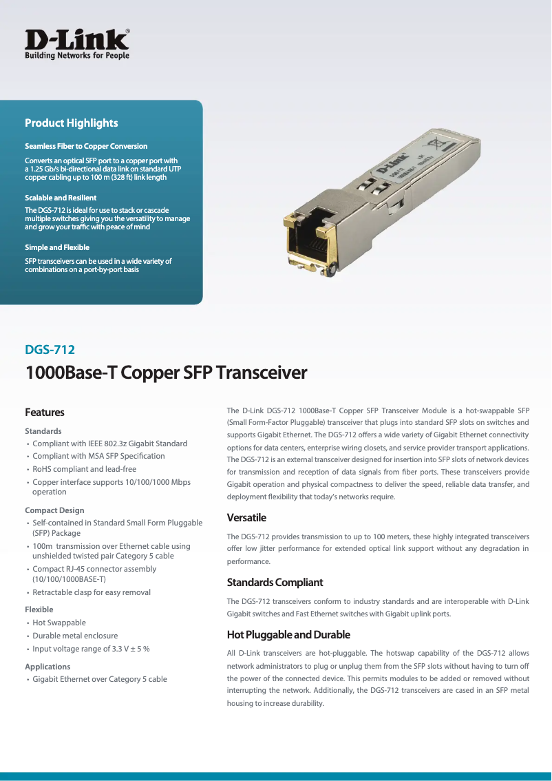 Imagen de la primera página del manual del dispositivo DGS-712