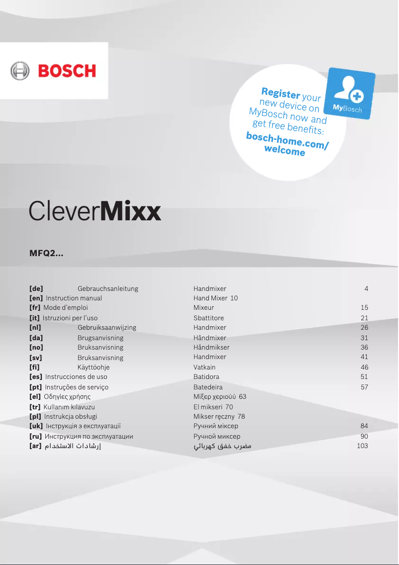 Página nº 1 - Manual de usuario Bosch CleverMixx MFQ2620G