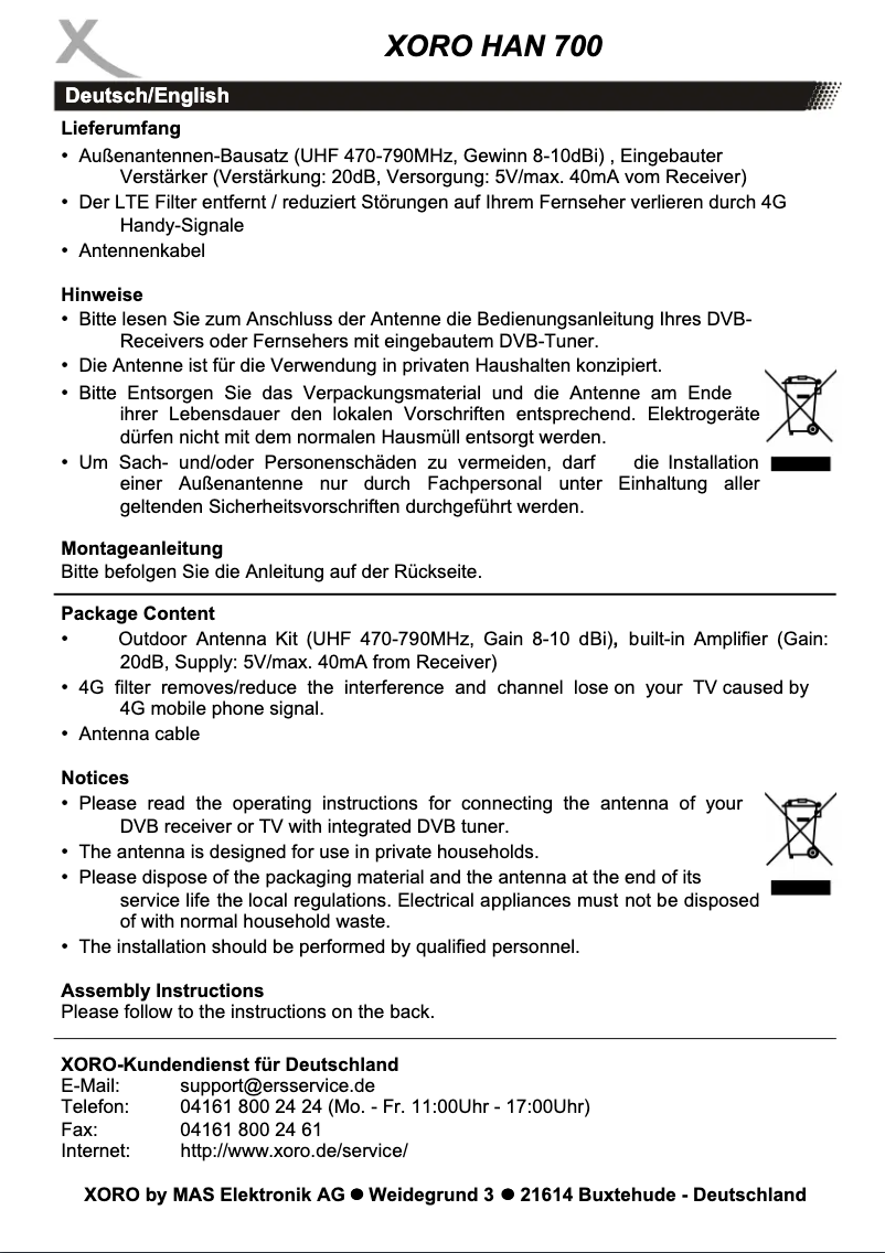 Imagen de la primera página del manual del dispositivo HAN 700