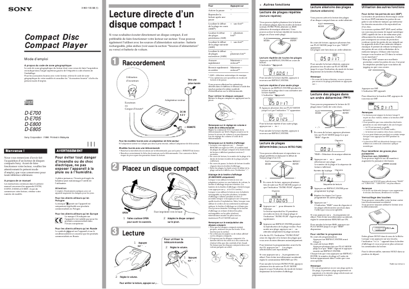 Imagen de la primera página del manual del dispositivo Discman D-E800