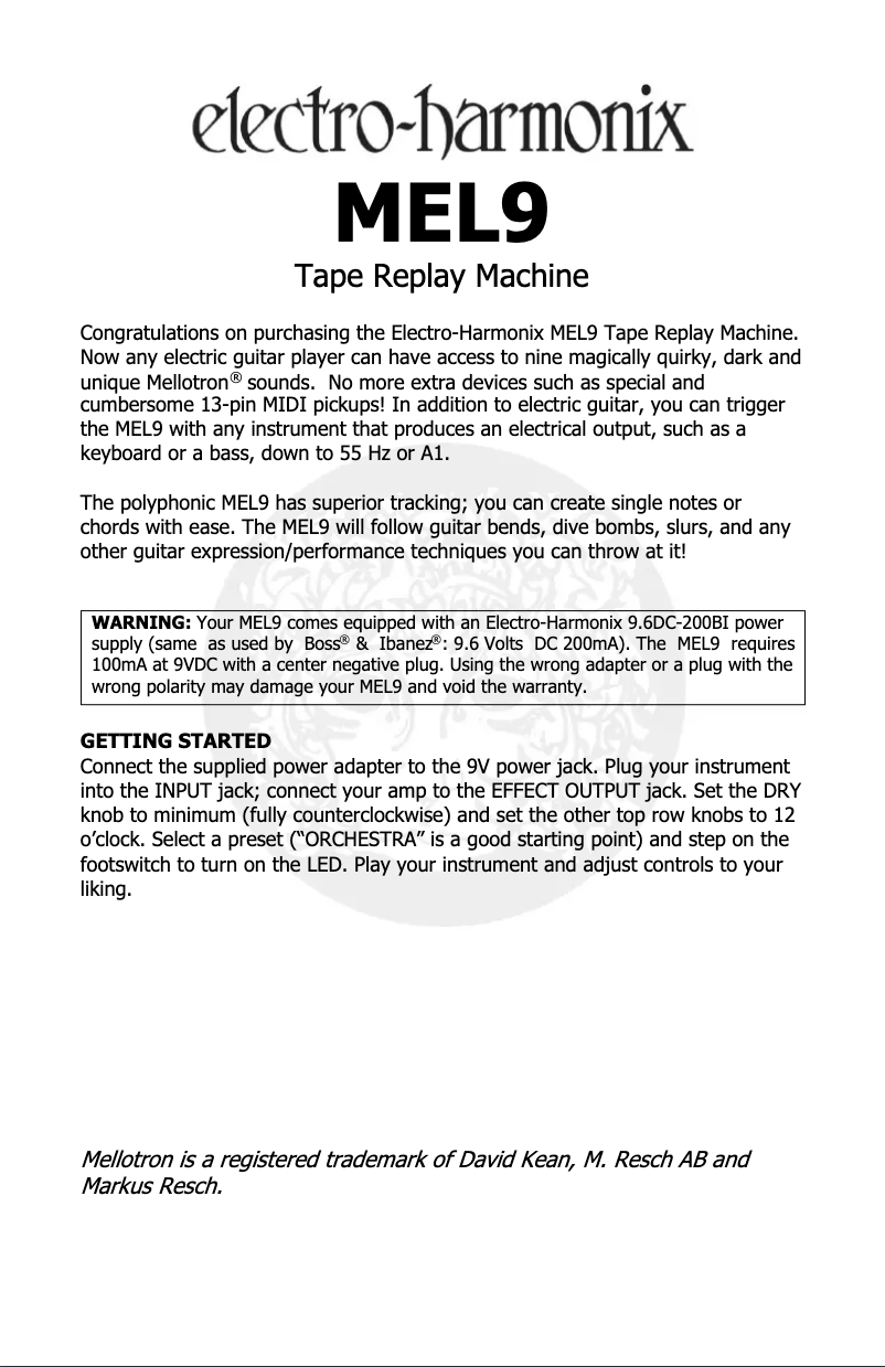 Imagen de la primera página del manual del dispositivo MEL9