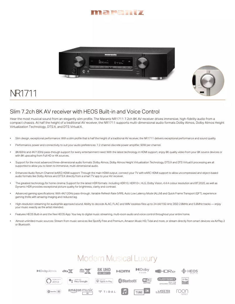 Página 1 del manual Ficha técnica Marantz NR1711