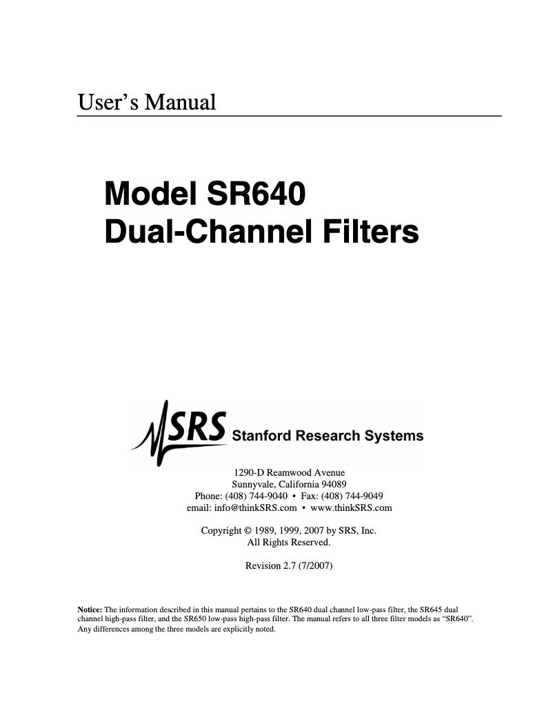 Imagen de la primera página del manual del dispositivo SR645