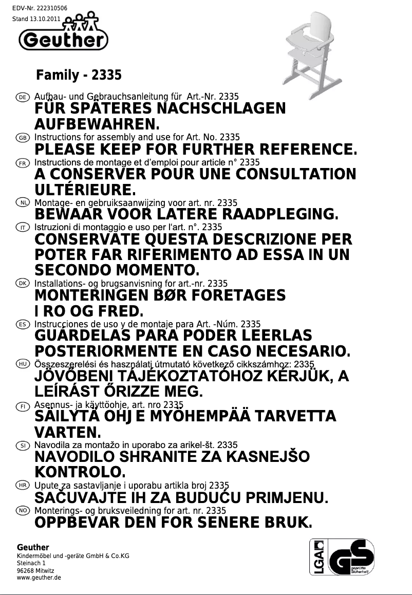 Página 1 del manual Manual de usuario Geuther Family